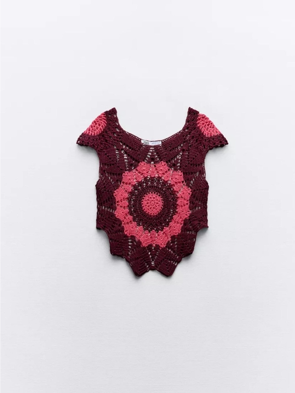 Zara Burgundy and Pink Crochet Crop Top